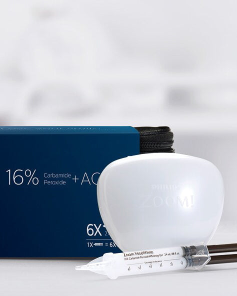 Single syringe of Philips Zoom NiteWhite 16% carbamide peroxide for home teeth whitening.