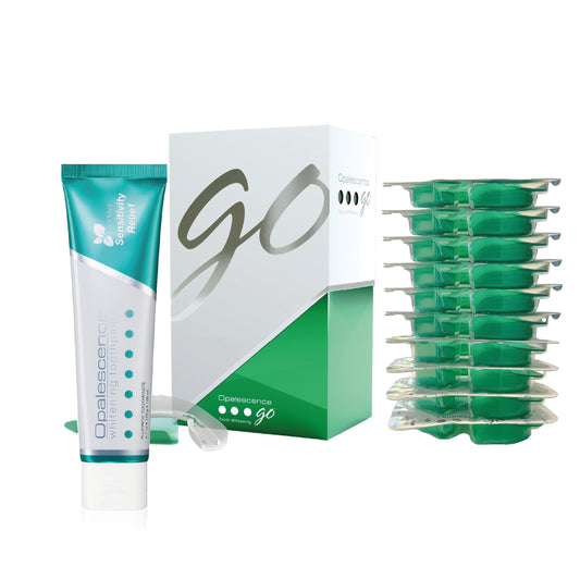Kit Opalescence Go 6% + Pasta Branqueadora Whitening & Sensitivity Relief – Branqueamento dentário completo e cuidado diário