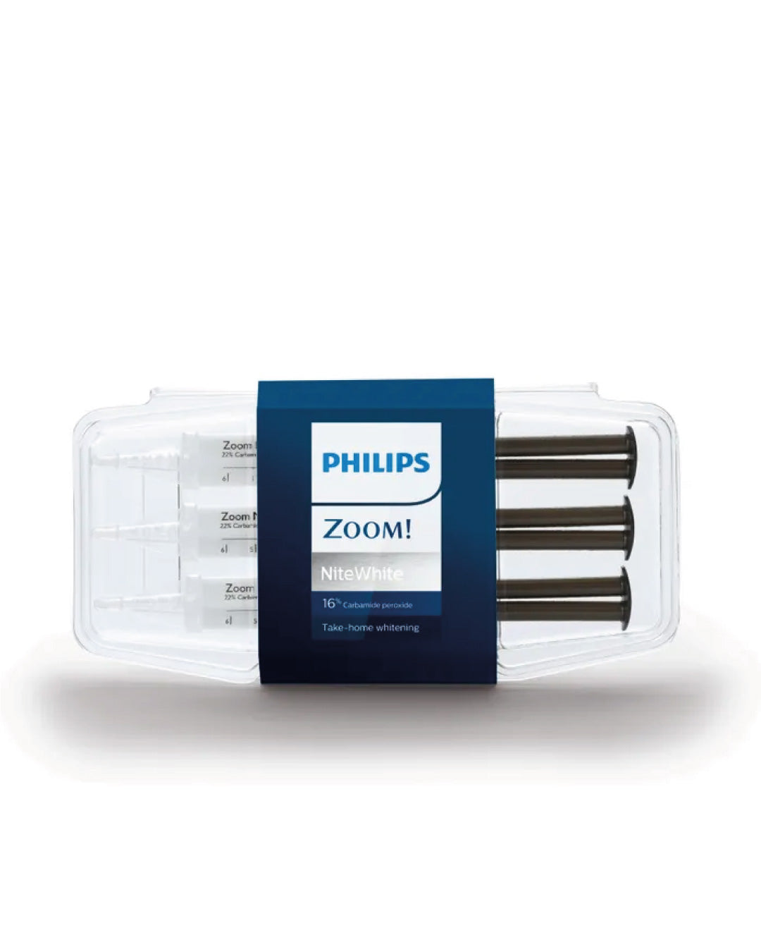 Philips Zoom Nite White 16% teeth whitening kit with six syringes, ideal for moderate sensitivity. Take-home whitening.